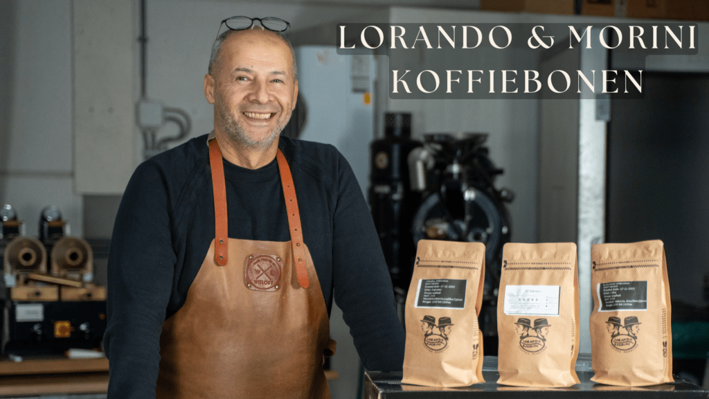Ambachtelijke koffiebrander met Lorando & Morini koffiebonen in de branderij, vakmanschap en kwaliteit centraal